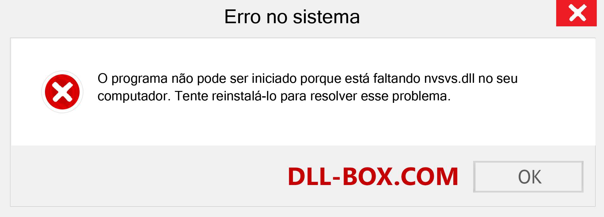 Arquivo nvsvs.dll ausente ?. Download para Windows 7, 8, 10 - Correção de erro ausente nvsvs dll no Windows, fotos, imagens